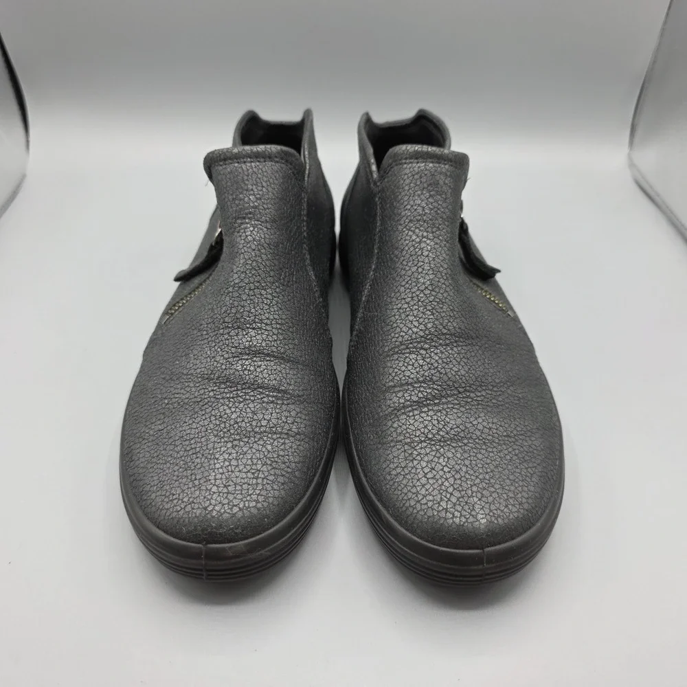ECCO‎ Bootie Womens 41 Gray Metallic Leather Extra Width Zipper Comfort Sneaker